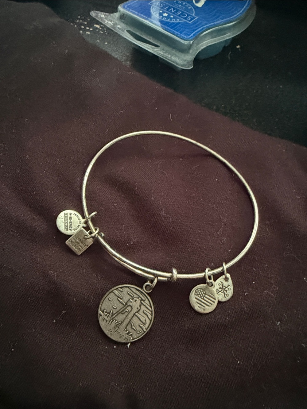 Alex and Ani Silver Charm Bangle Bracelet with Round and Symbol Charms